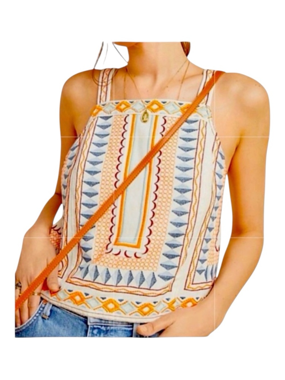ANTHROPOLOGIE Islander Embroidered Cropped Tank Top, Size 12.